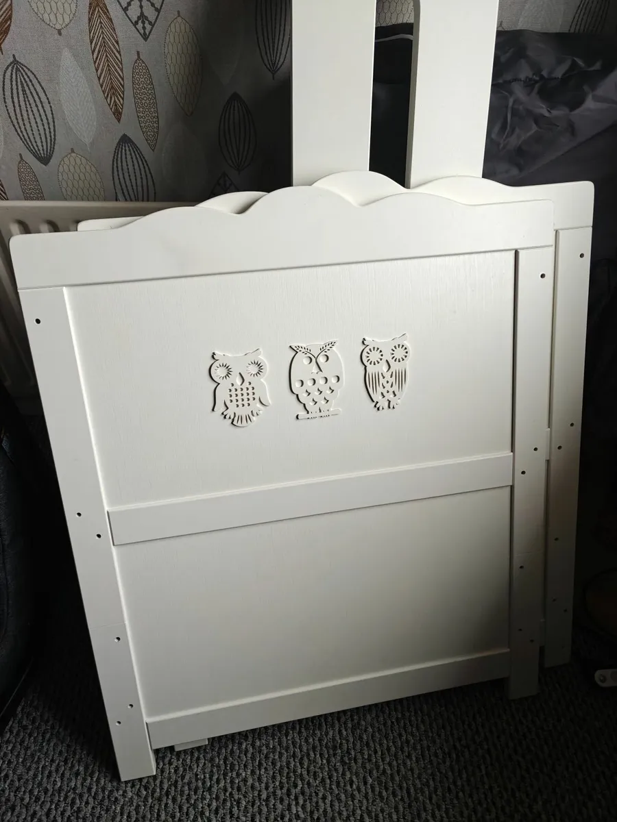 White Wooden Cot/Cot Bed with Mattress - Image 1