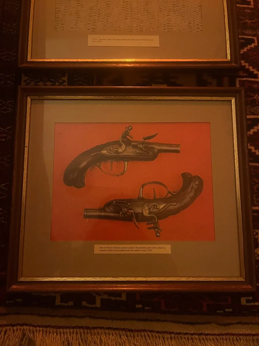 8 Vintage Framed Rare Flintlock Pistol Prints - Image 2