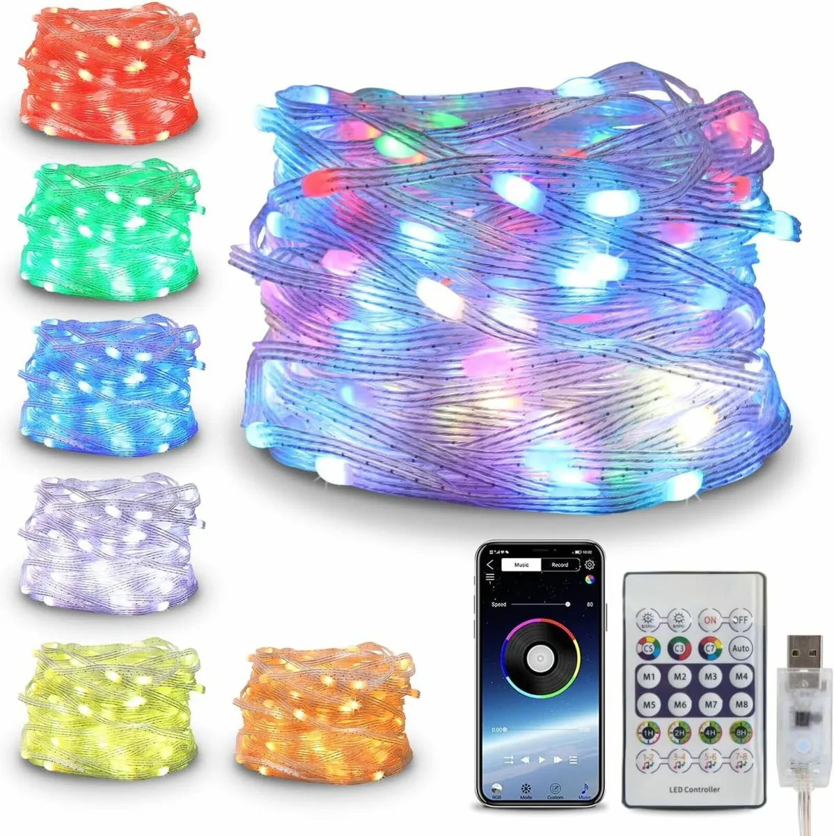 20m Xmas Fairy Lights 200 LED App Remote IP65 - Image 1