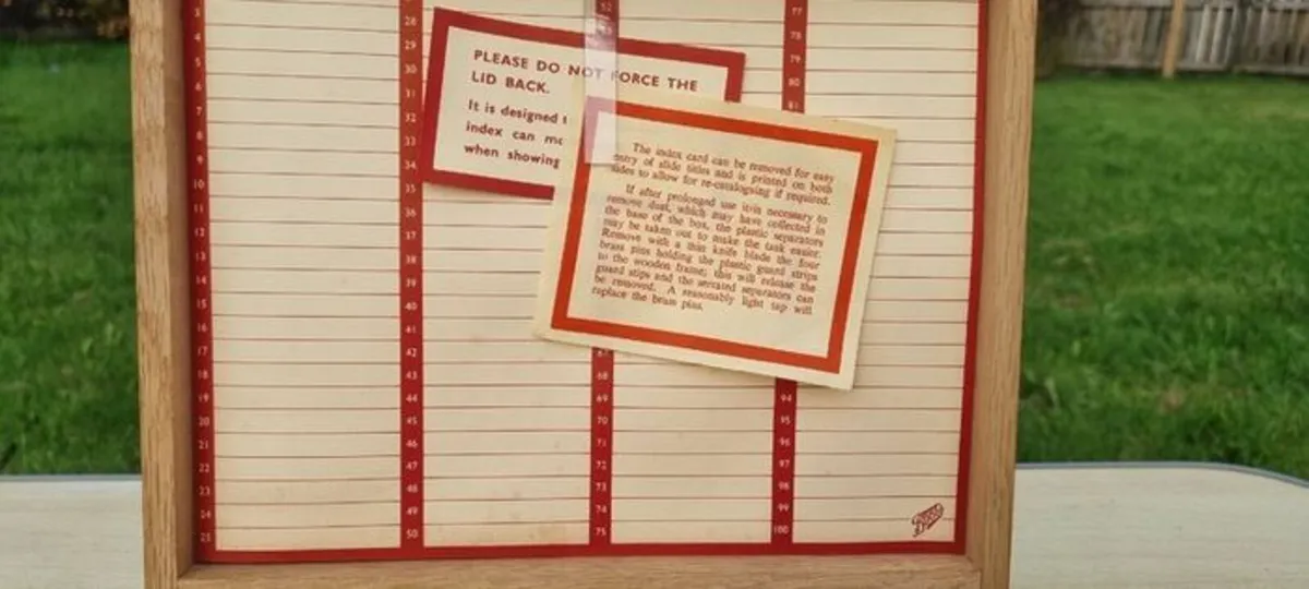 Vintage wooden slide storage box - Image 2