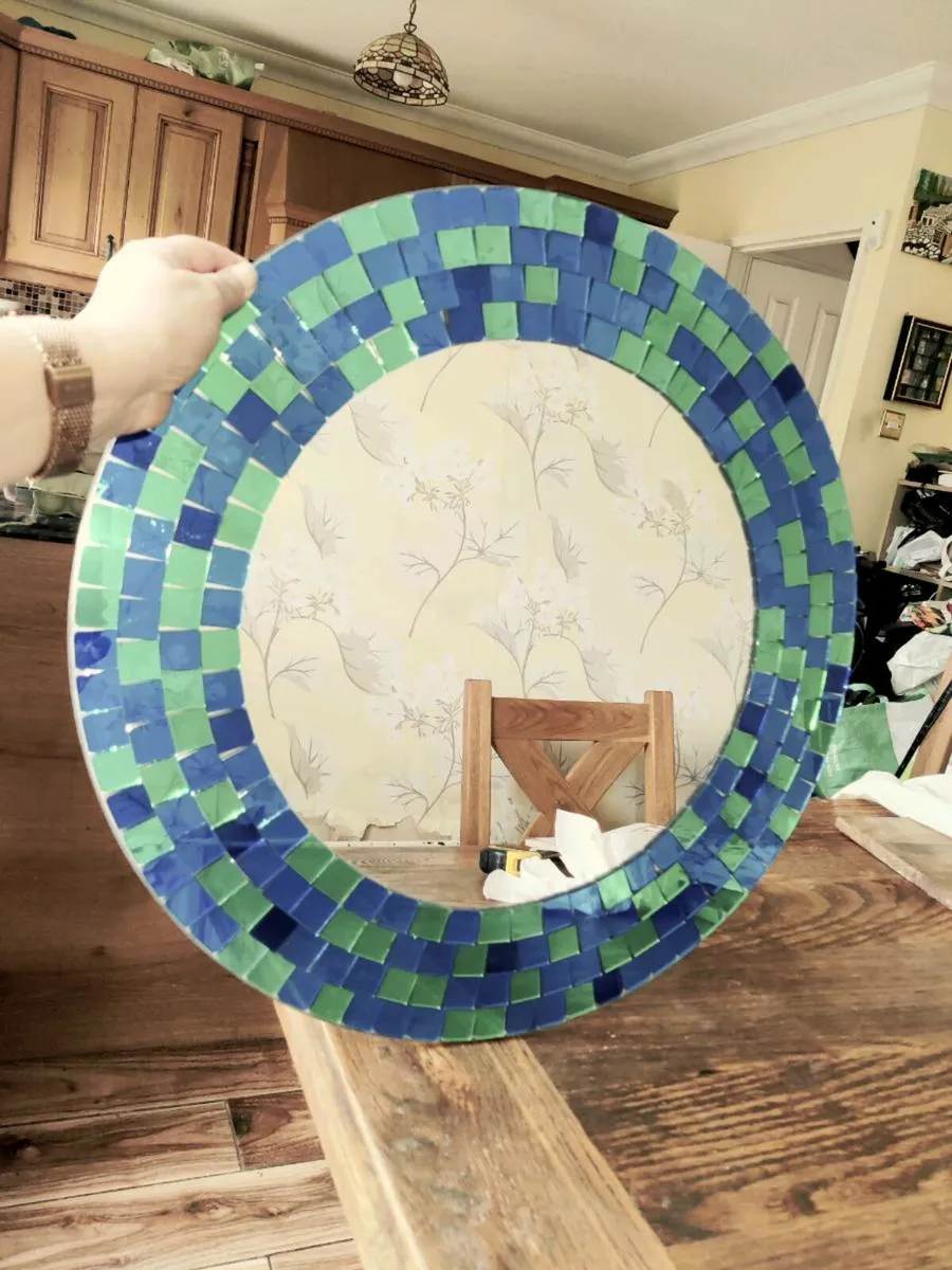HUGE MOSAIC, 23"Long Round Wall Hand Tiled Mirror - Image 2