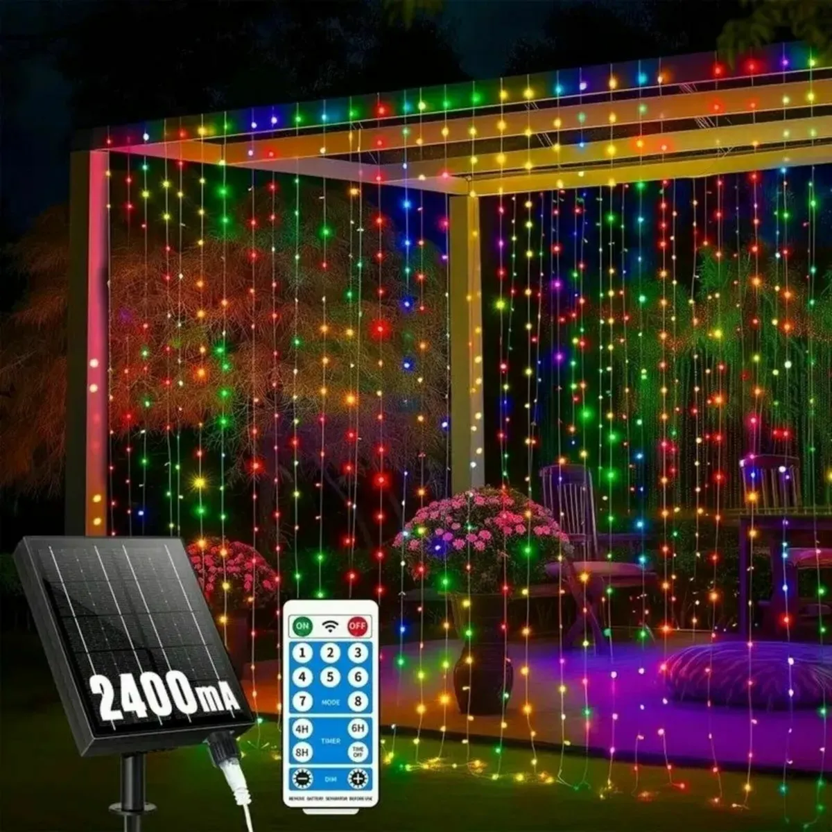 Solar Curtain Lights Indoor Outdoor 600 LED - Image 3