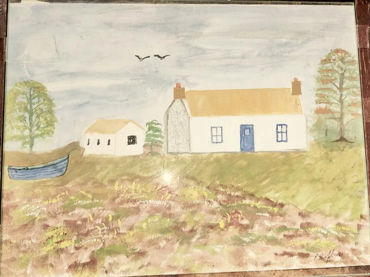 COUNTRY SCENE, Large Nest Table Signed Vintage Art - Image 2