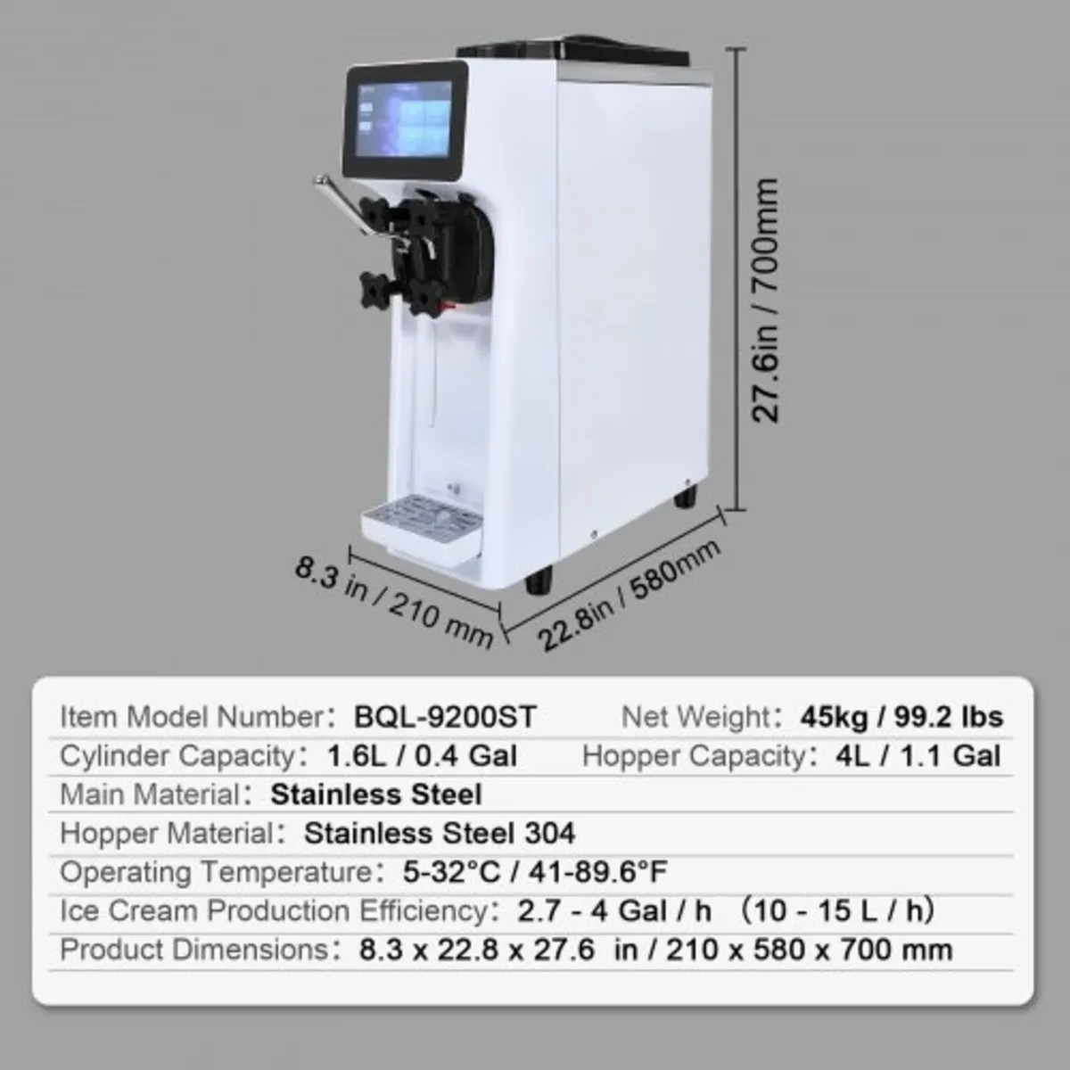 Commercial Ice Cream Machine, 10L/H Yield, 900W Si - Image 4