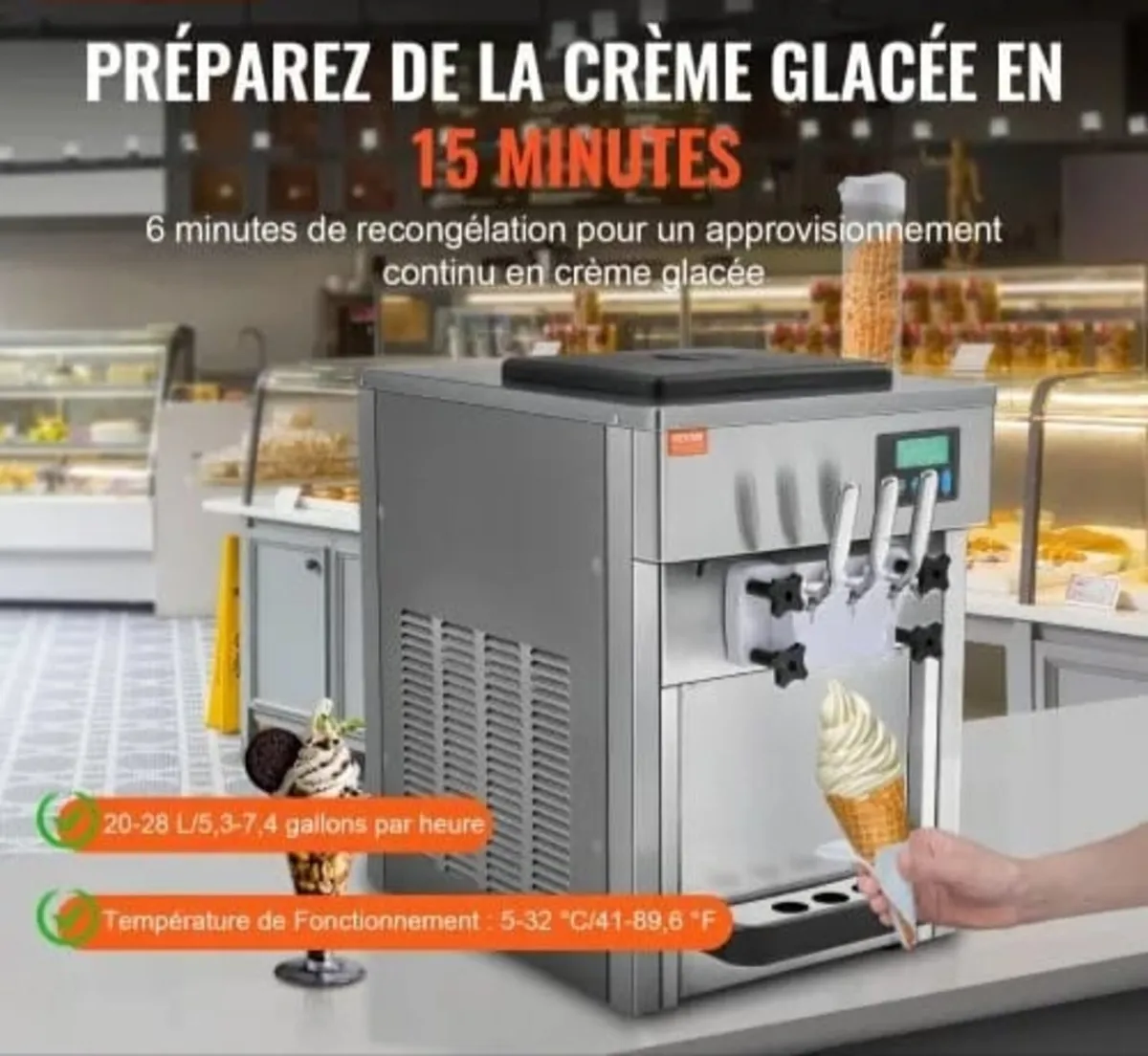 Ice Cream Machine, 21 QT/H Yield, 1800W 3-Flavor C - Image 2