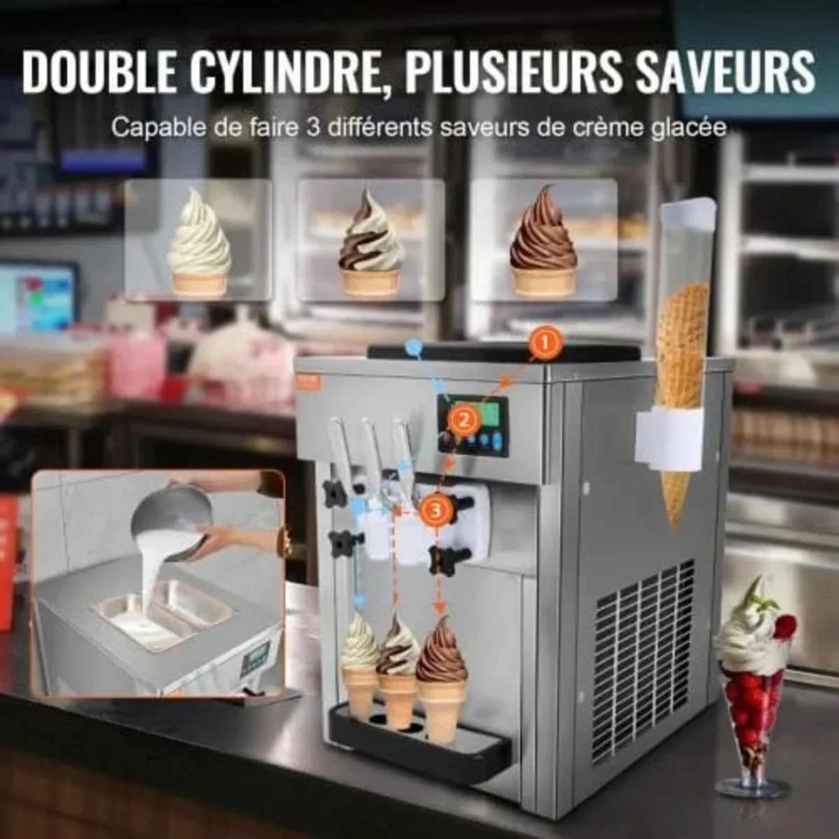 Ice Cream Machine, 21 QT/H Yield, 1800W 3-Flavor C - Image 3