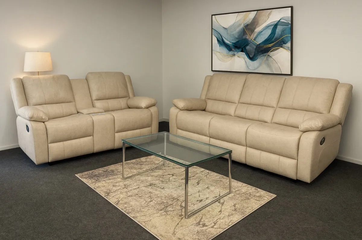 New 3+2 Larson Beige Recliner Sofa - Image 1