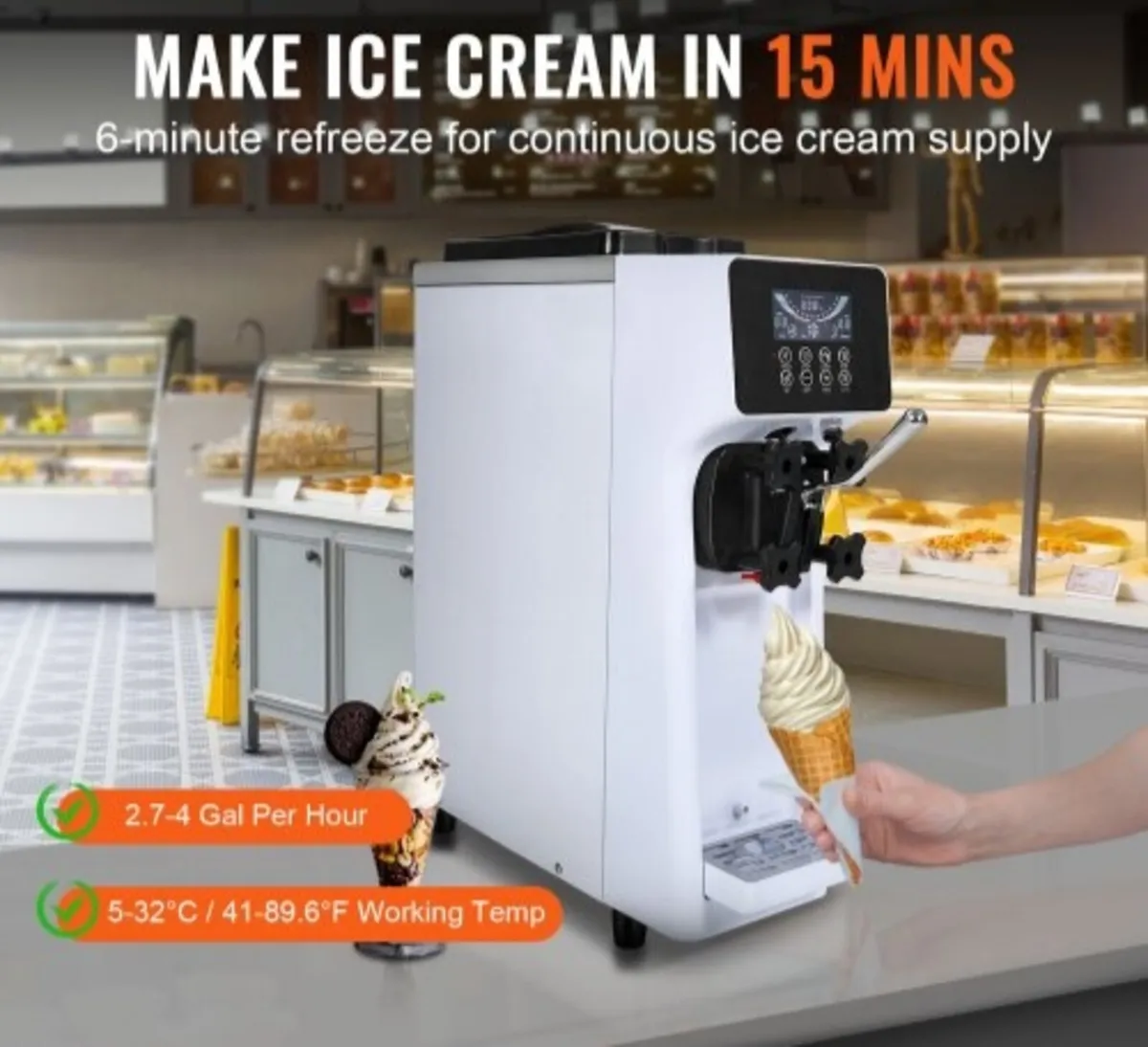 Ice Cream Machine, 10L/H Yield, 900W Single Flavor - Image 2