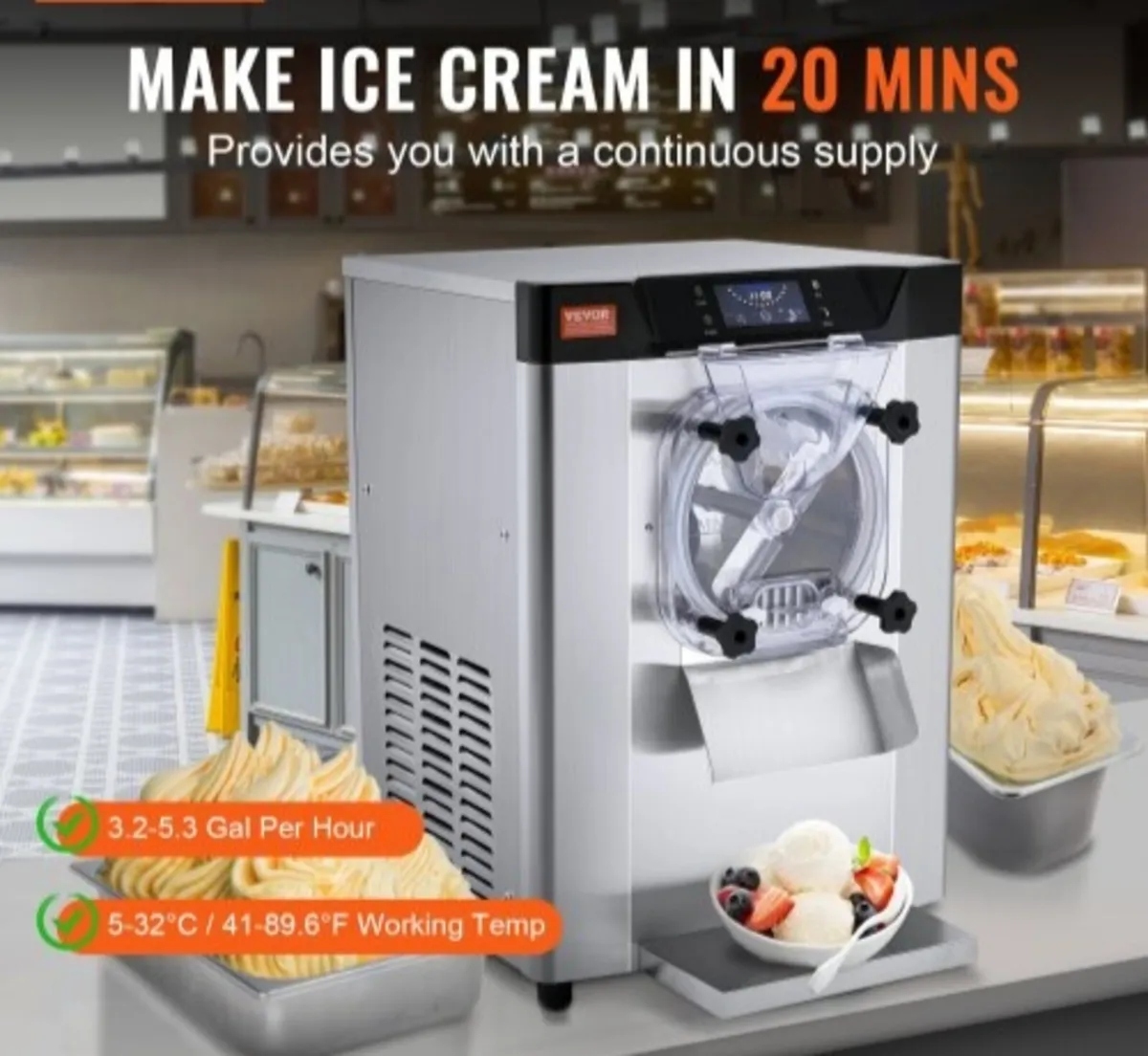 Commercial Ice Cream Machine, 12 L/H Yield, 1295W - Image 2