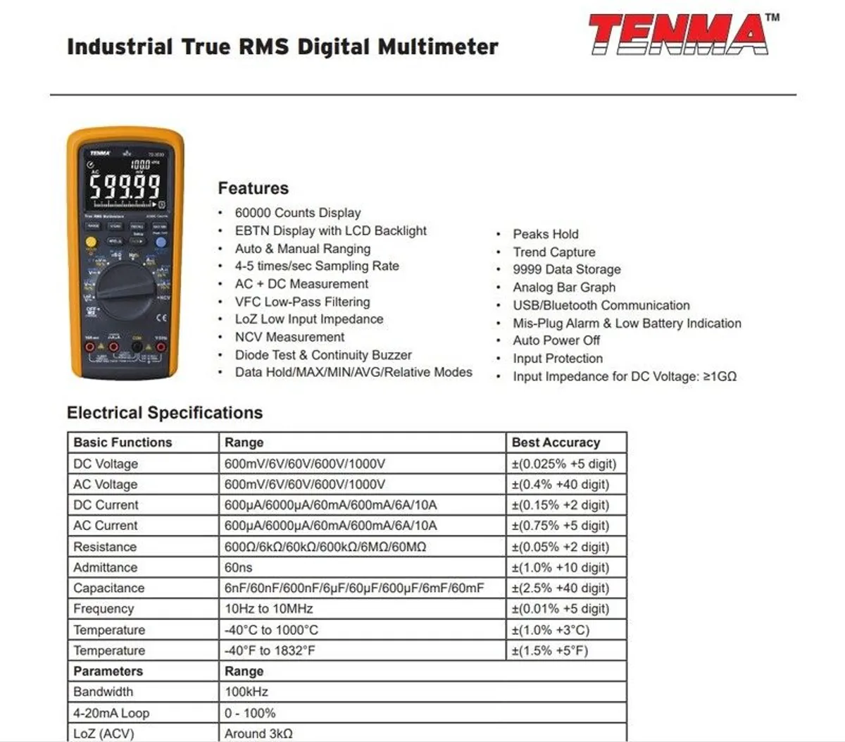 Tenma 72 3530 Industrial EBTN Digital Multimeter True RMS. - Image 2