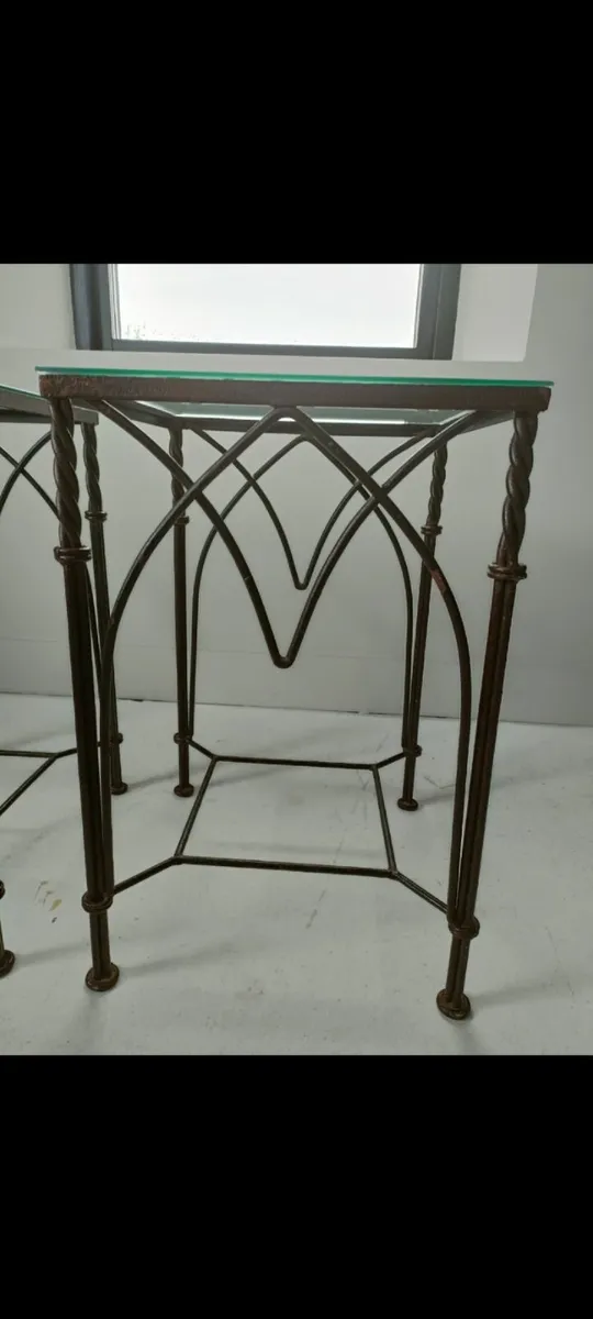Pair of wrought iron glass top side tables - Image 4