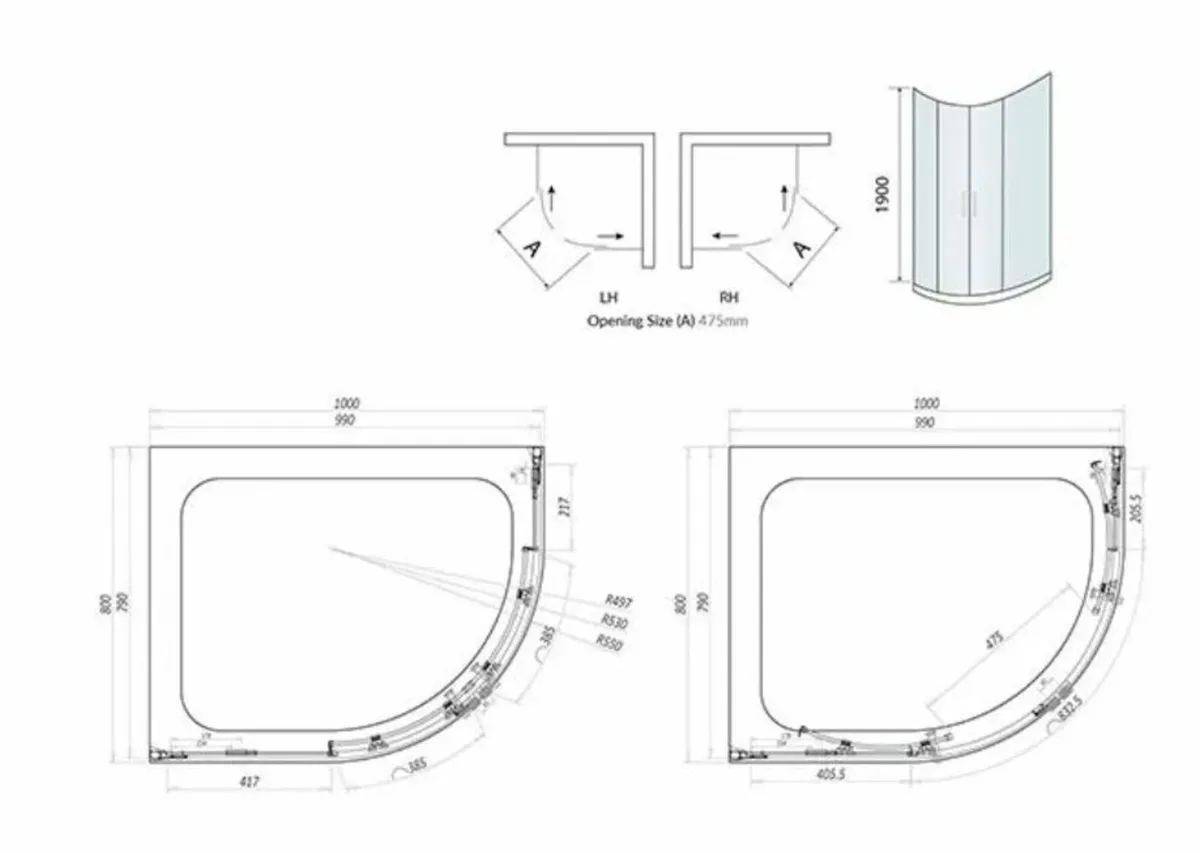 1000 x 800mm Offset Quadrant Shower Enclosure - Image 2