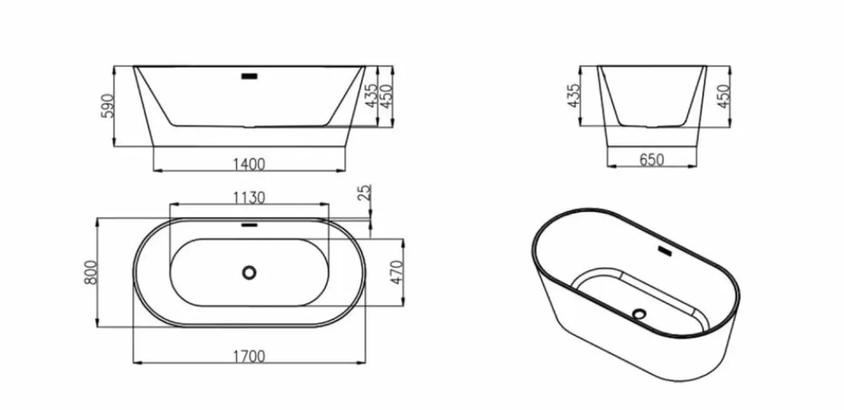 Cancun 1700mm Freestanding Double Ended bath - Image 3