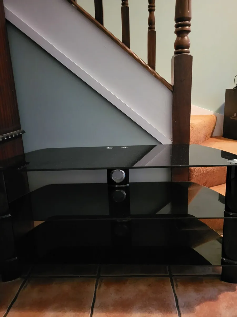 Cabinet... Black Glass Tv Stand. Ceramic coffee Ta - Image 1