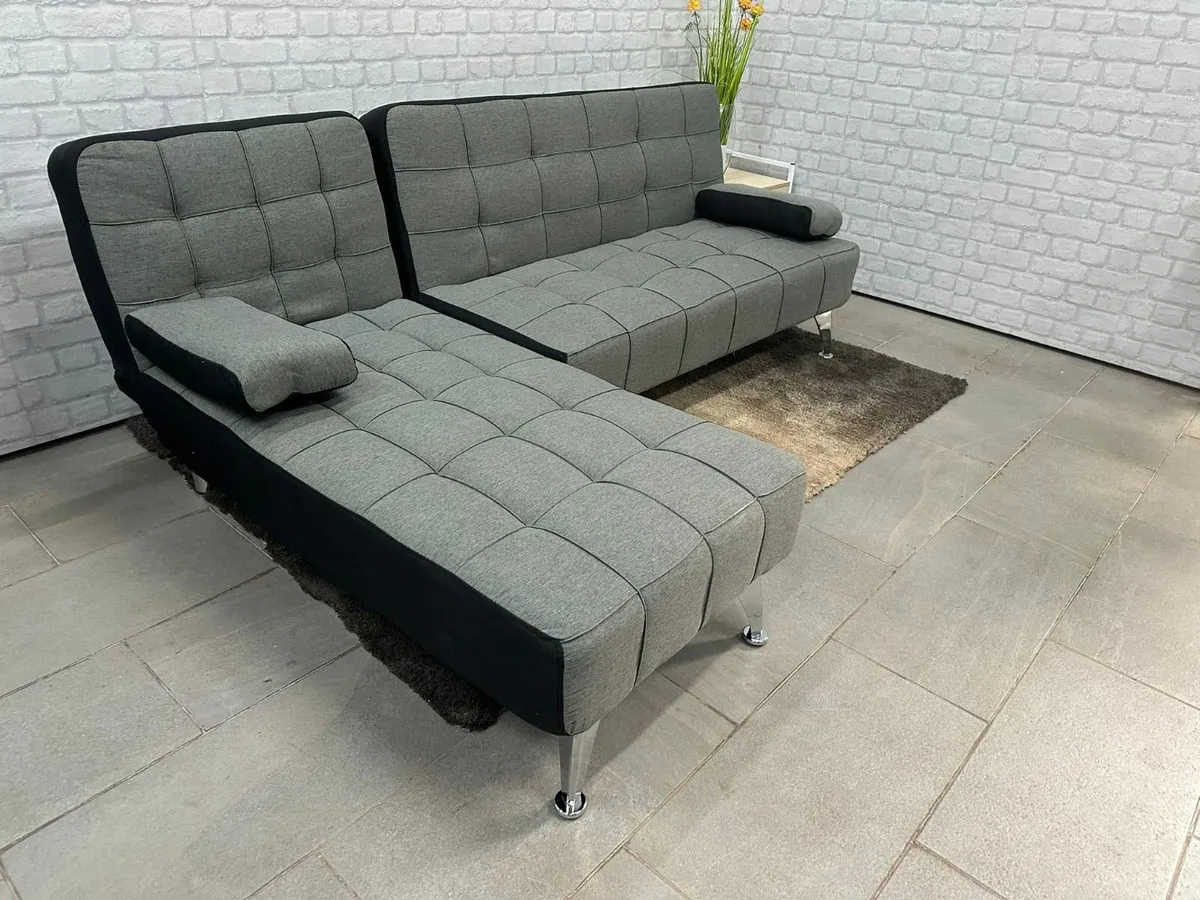 DARK GREY fabric Sofa Bed with Chaise and Cushions - Image 3