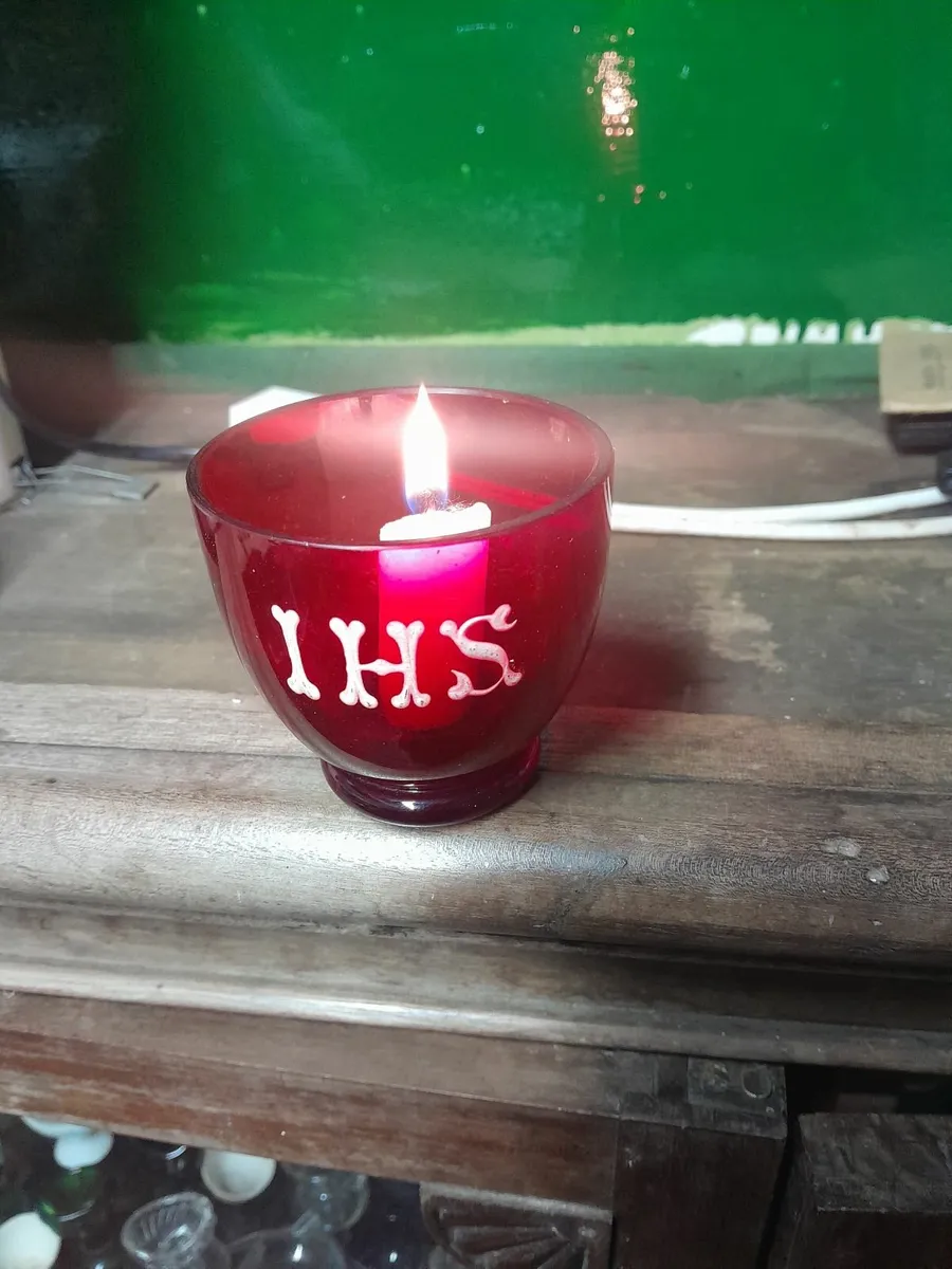 Vintage crambeery glass  candle holder - Image 1