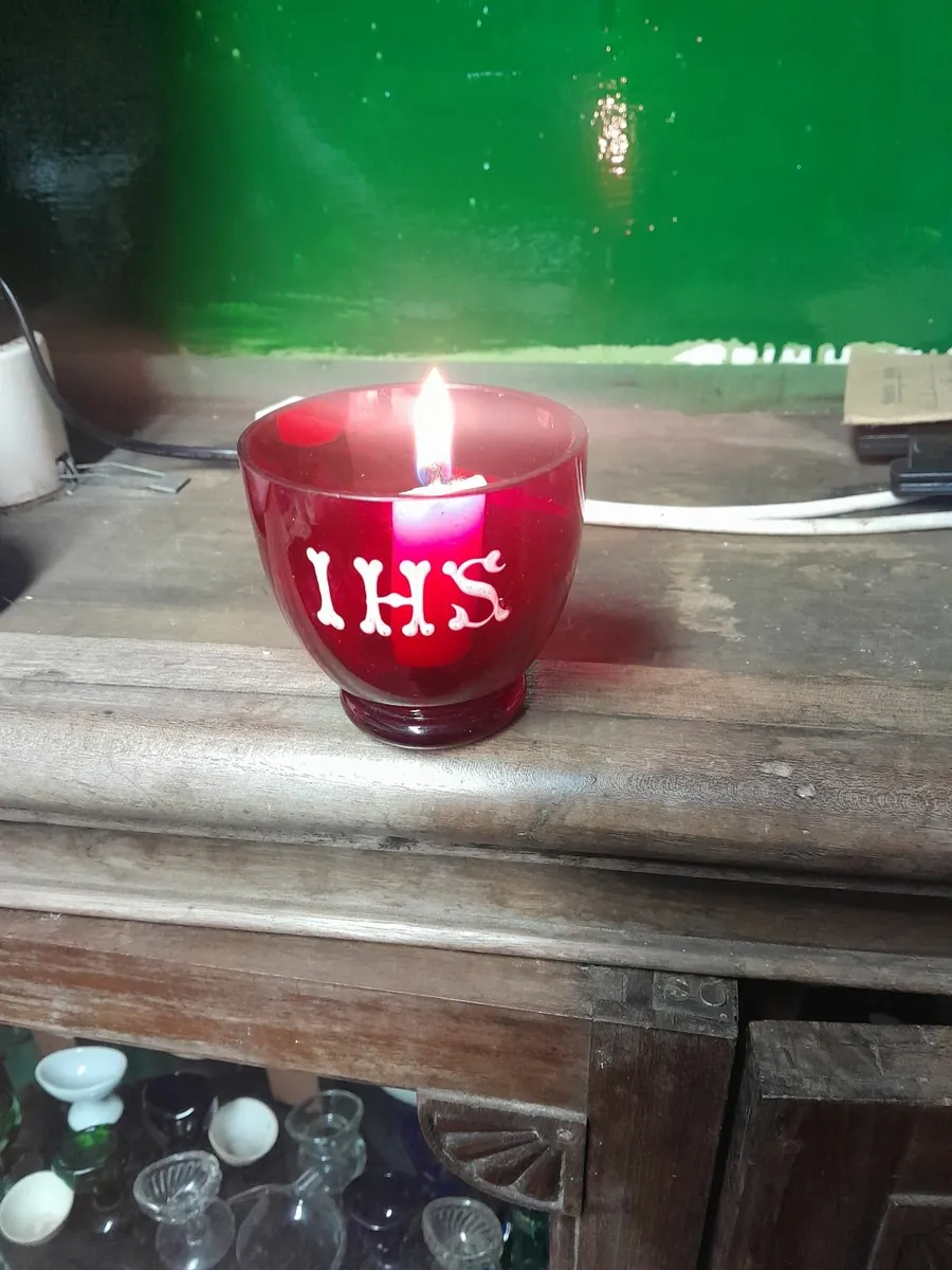 Vintage crambeery glass  candle holder - Image 2