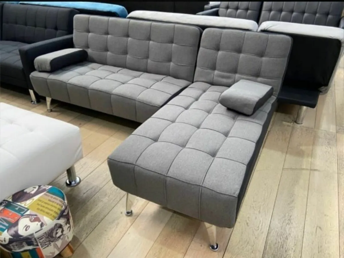 DARK GREY fabric Sofa Bed with Chaise and Cushions - Image 2