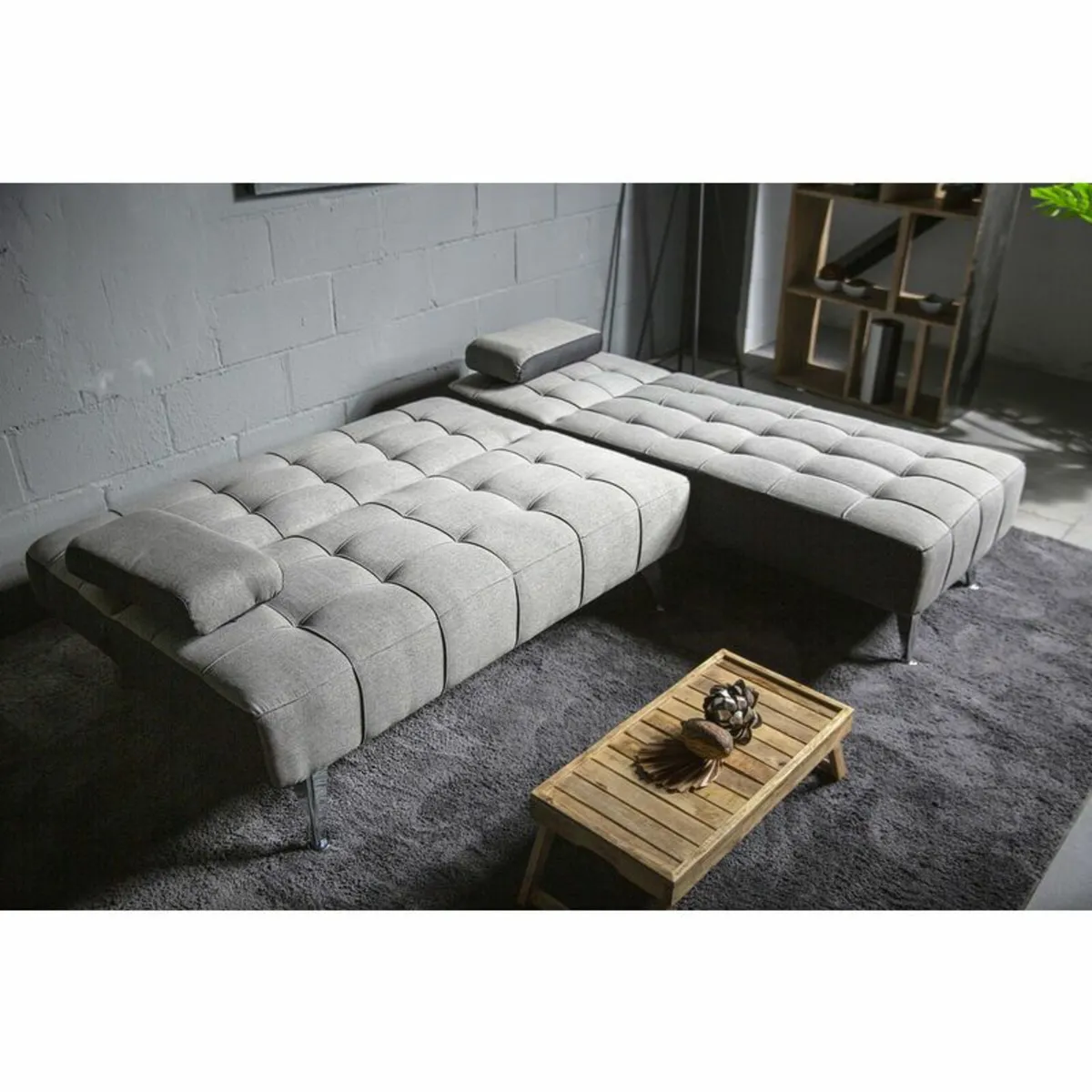 DARK GREY fabric Sofa Bed with Chaise and Cushions - Image 3