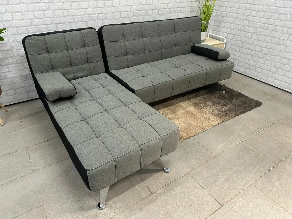 DARK GREY fabric Sofa Bed with Chaise and Cushions - Image 2