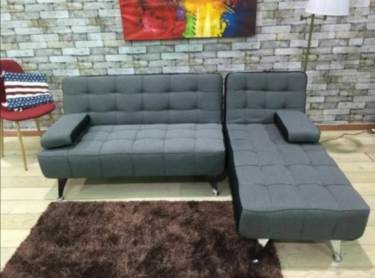 DARK GREY fabric Sofa Bed with Chaise and Cushions - Image 4
