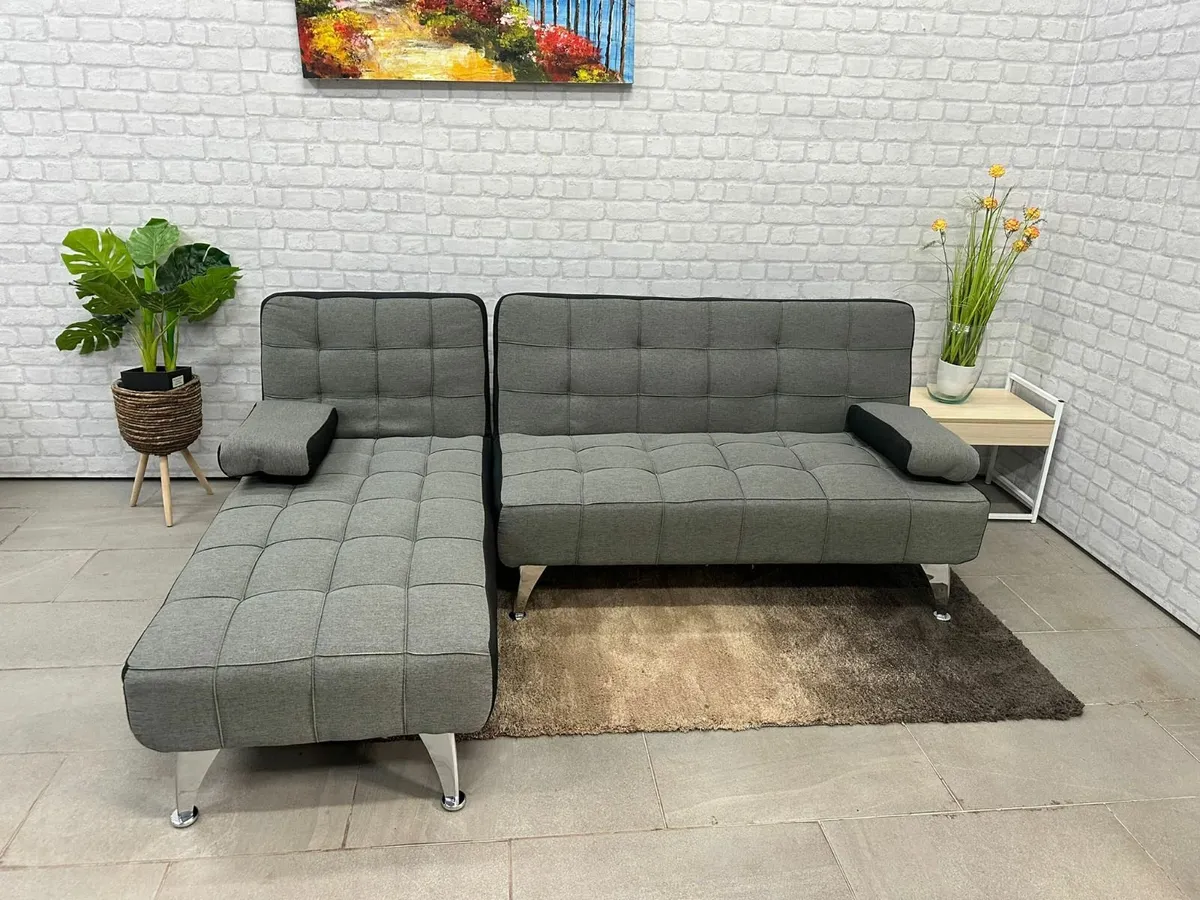 DARK GREY fabric Sofa Bed with Chaise and Cushions - Image 1