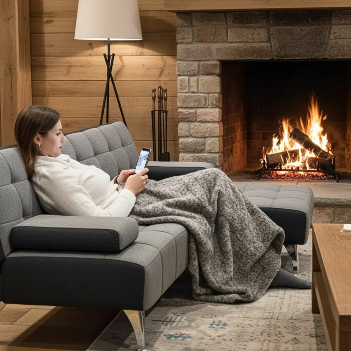 DARK GREY fabric Sofa Bed with Chaise and Cushions - Image 1