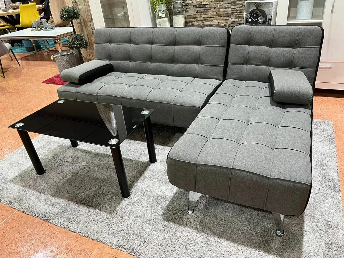 DARK GREY fabric Sofa Bed with Chaise and Cushions - Image 2