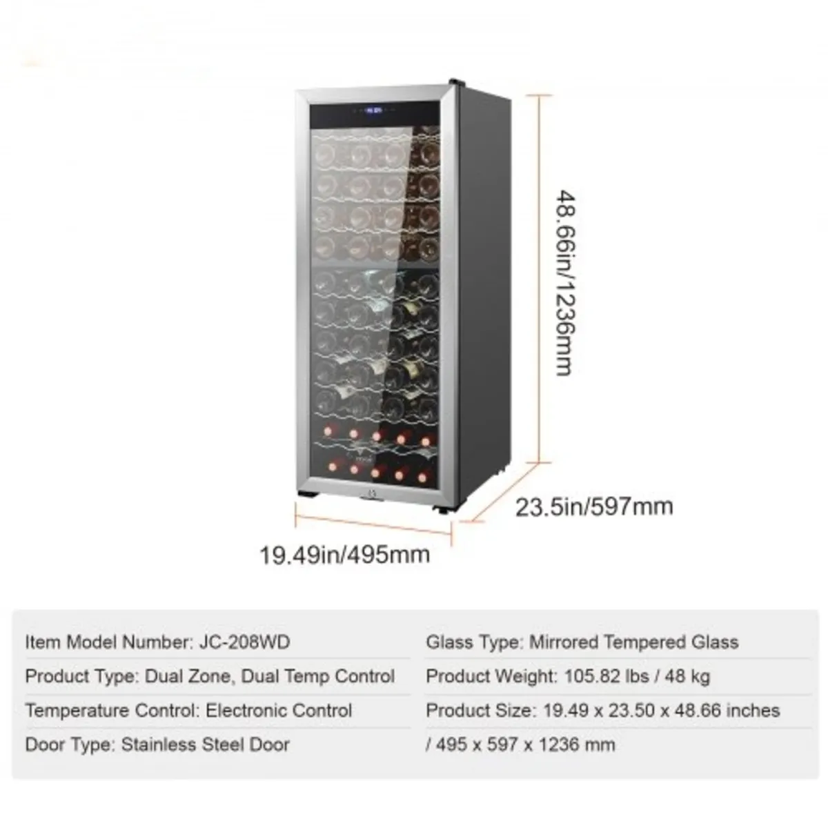 80-Bottle Wine Cooler, Dual Zone & Dual Temperatur - Image 4