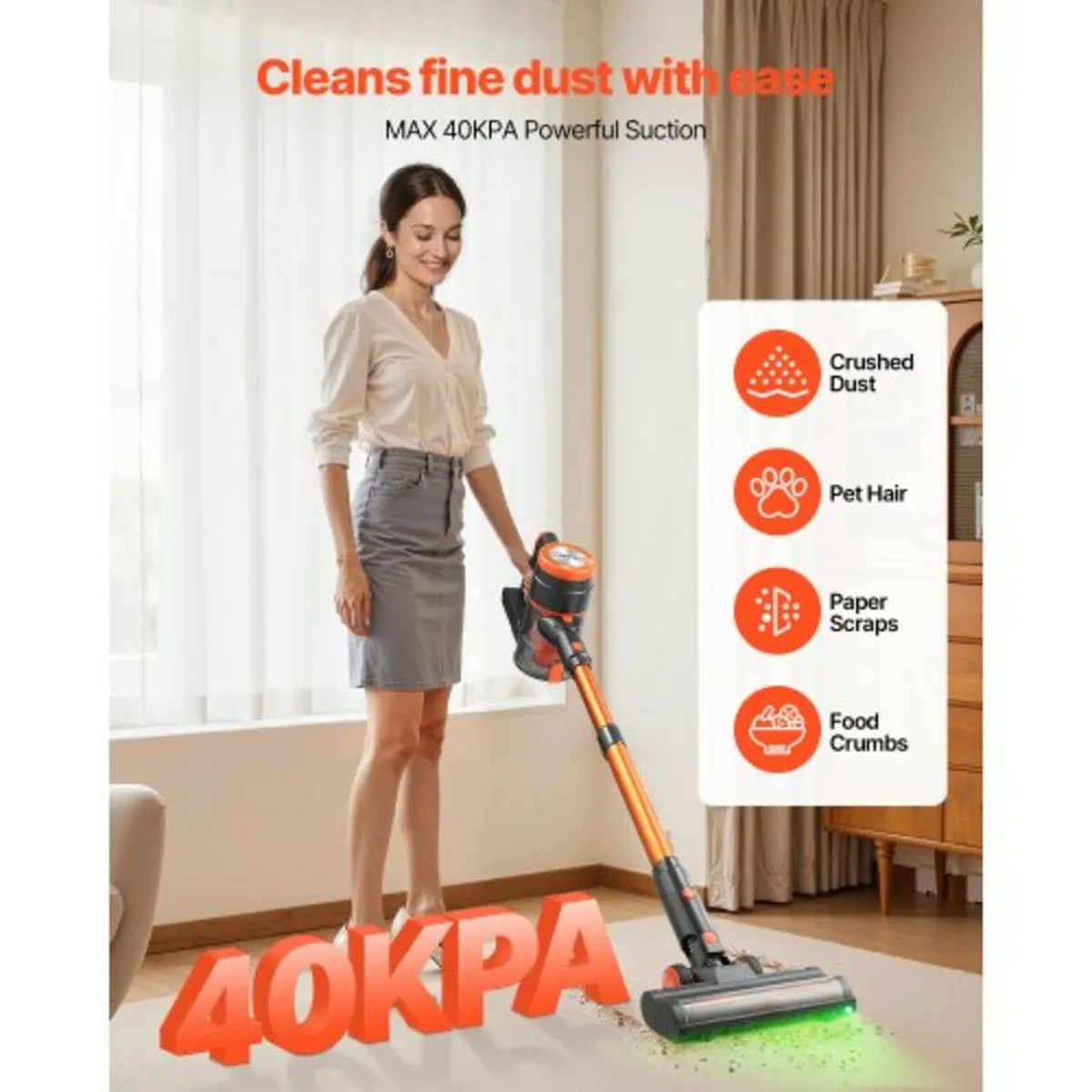 Cordless Vacuum Cleaner, 40KPA Max Suction, Rechar - Image 2