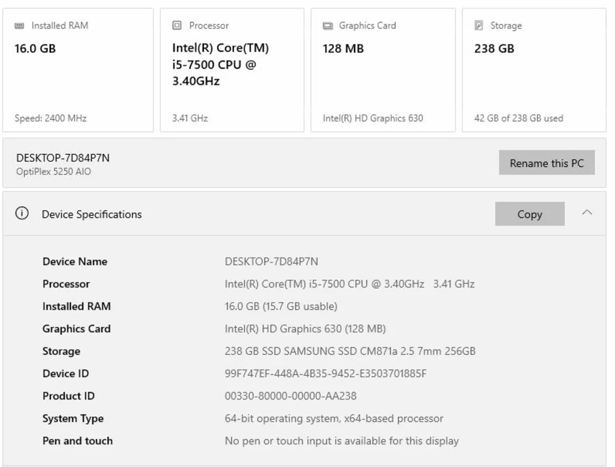 Dell Optiplex 5250 AIO i5/16GB/250GB SSD/Win10 Pro - Image 2