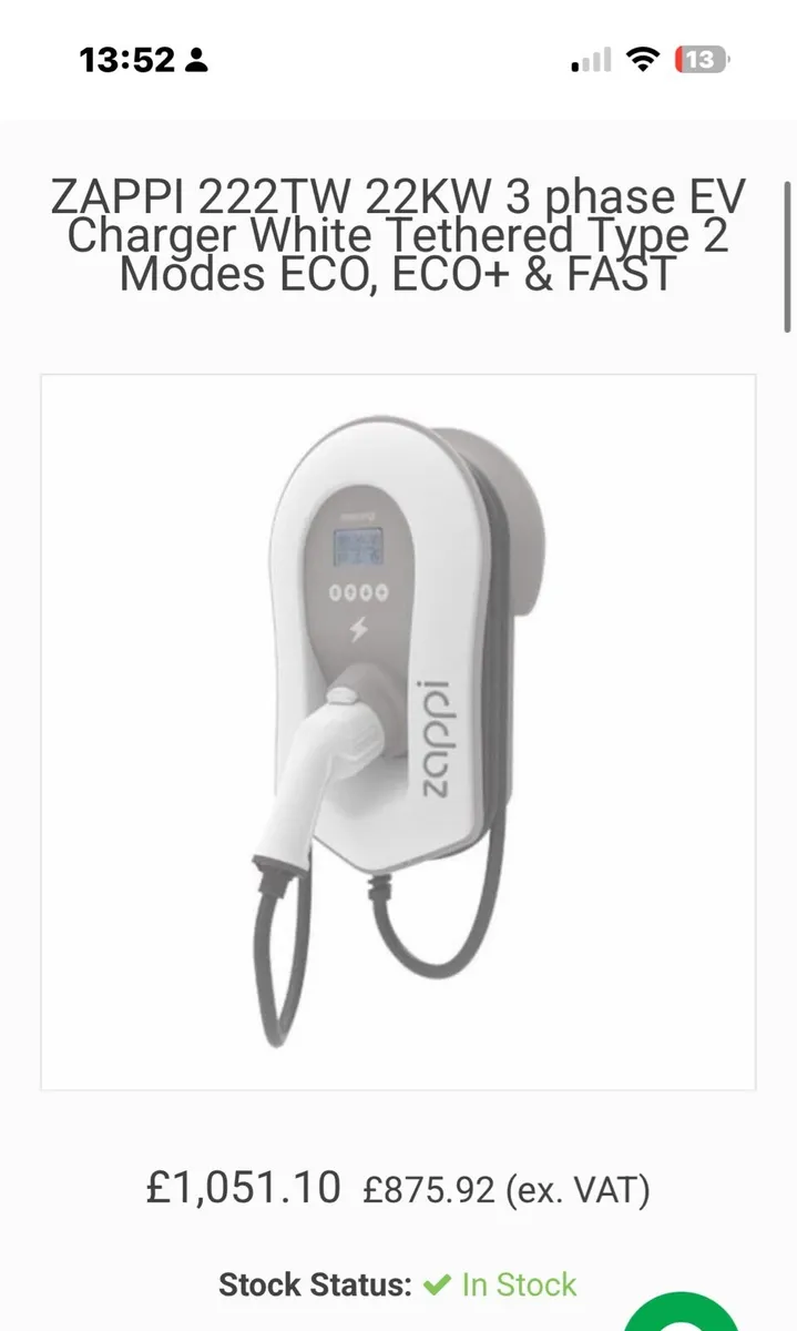 ZAPPI 222TW 22KW  single or 3 phase EV Charger - Image 2