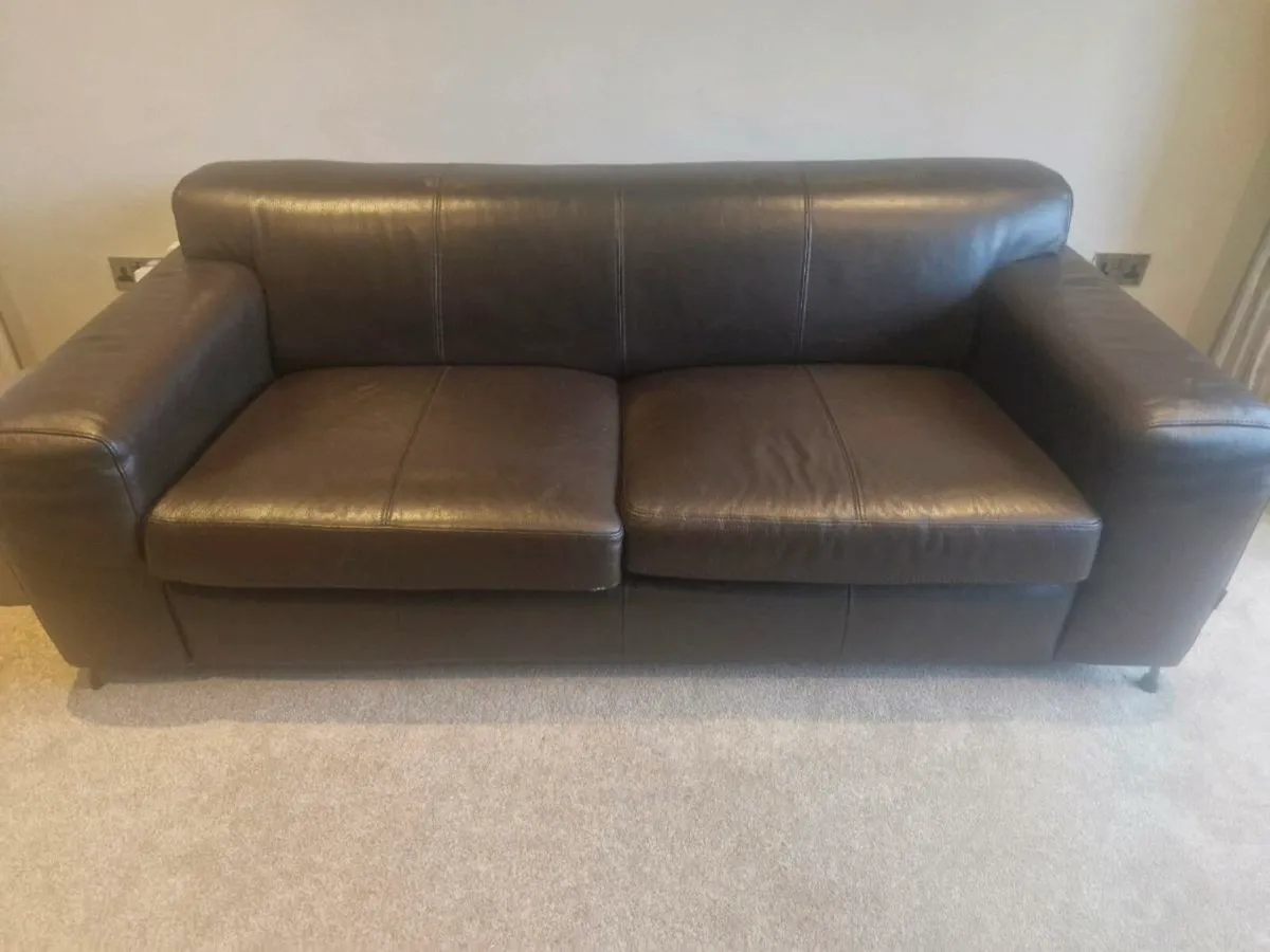 Brown leather 3 seater sofa - Image 1