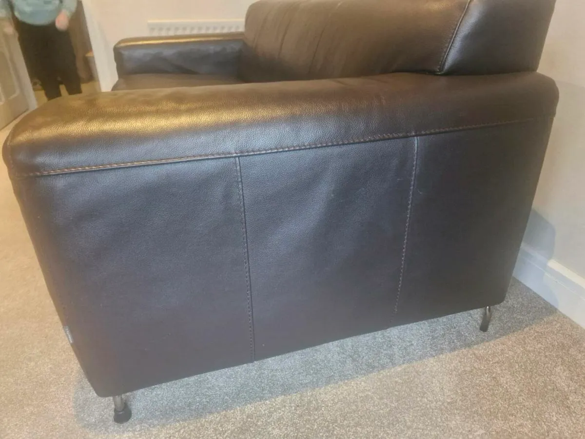 Brown leather 3 seater sofa - Image 2