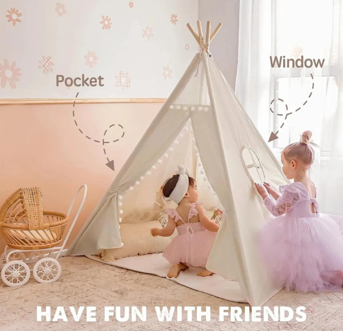 NEW Kids Teepee Tent Canvas Indian Wigwam - Image 2