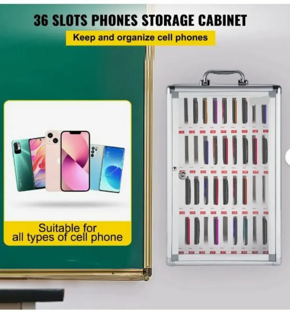 Cell Phone Storage Cabinet, 36 Slots, Aluminum - Image 2