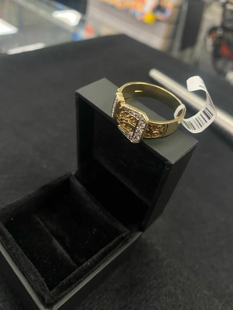 9ct Gold Buckle Ring CZ 9k - Image 2