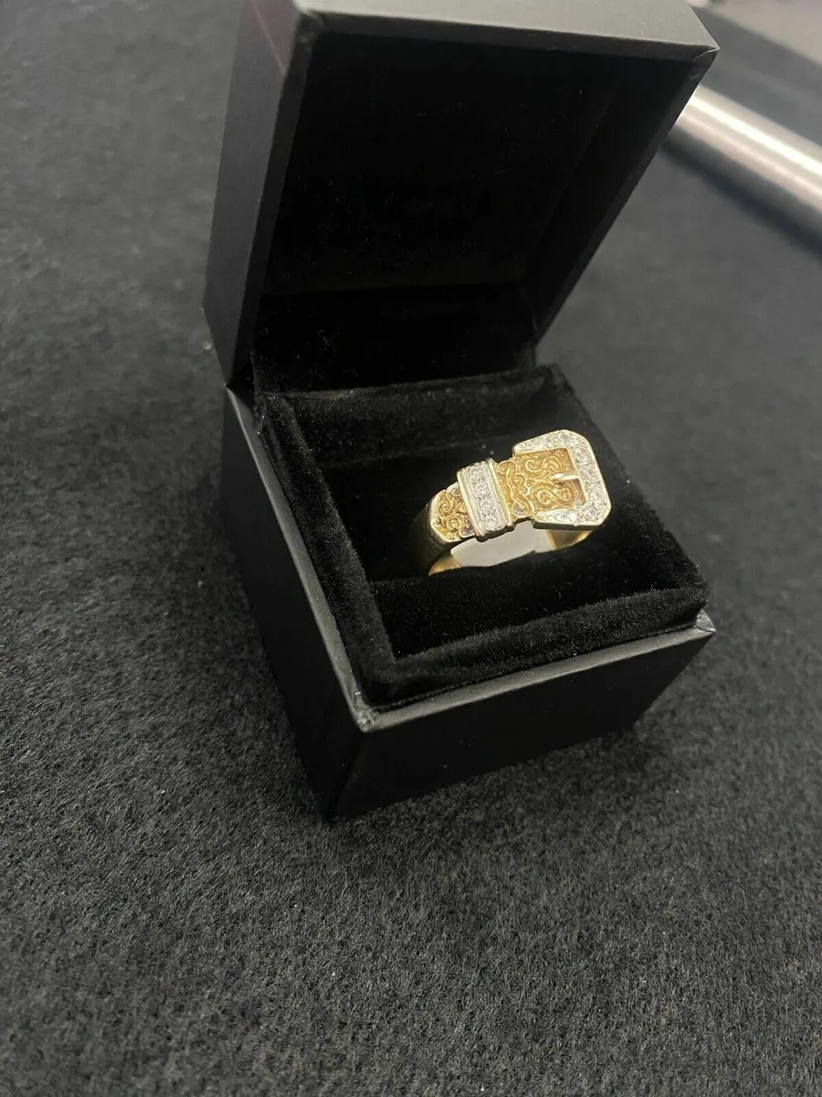9ct Gold Buckle Ring CZ 9k - Image 4