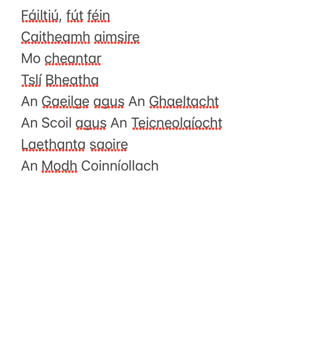 LC H1 Gaeilge Oral Notes