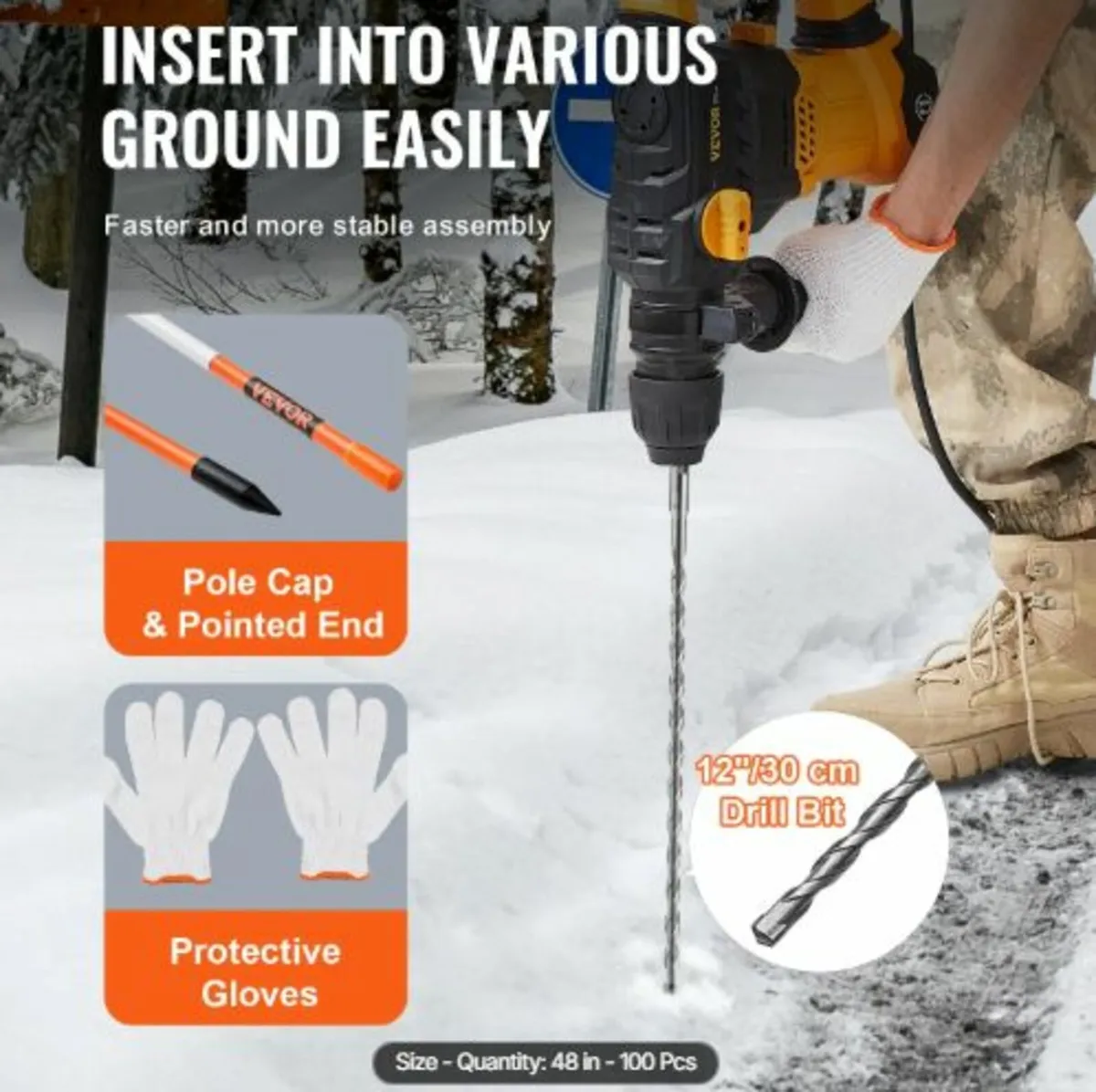 Driveway Markers, 100PCS 122 cm, 0.79 cm Diameter - Image 2