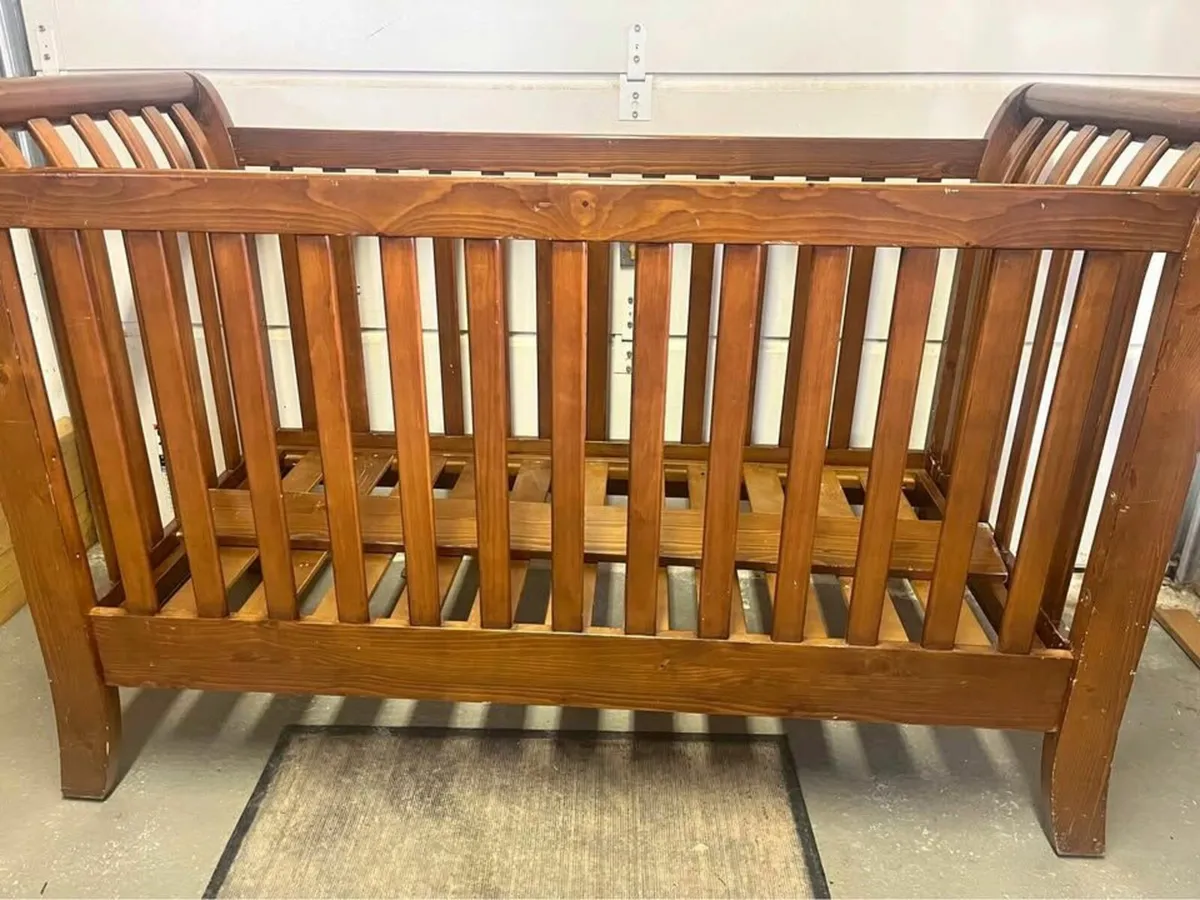 Large Wooden Baby Cot + Mattress - Image 2