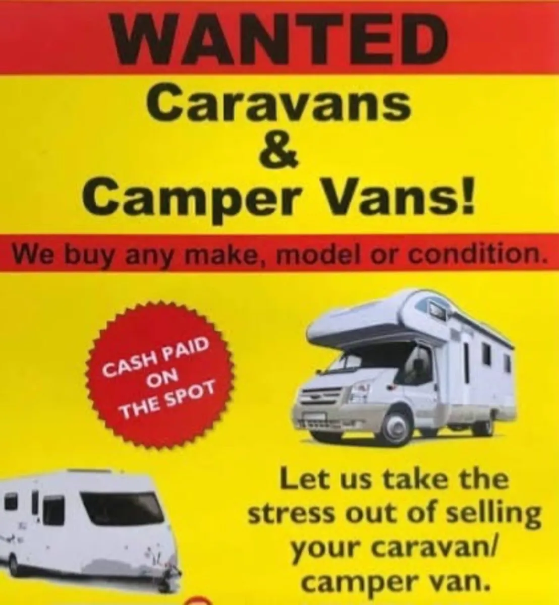 WANTED ALL MOTORHOMES AND CARAVANS AND CAMPERVANS