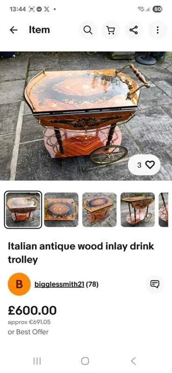 Italian antique wood Inlay drinks table. - Image 4