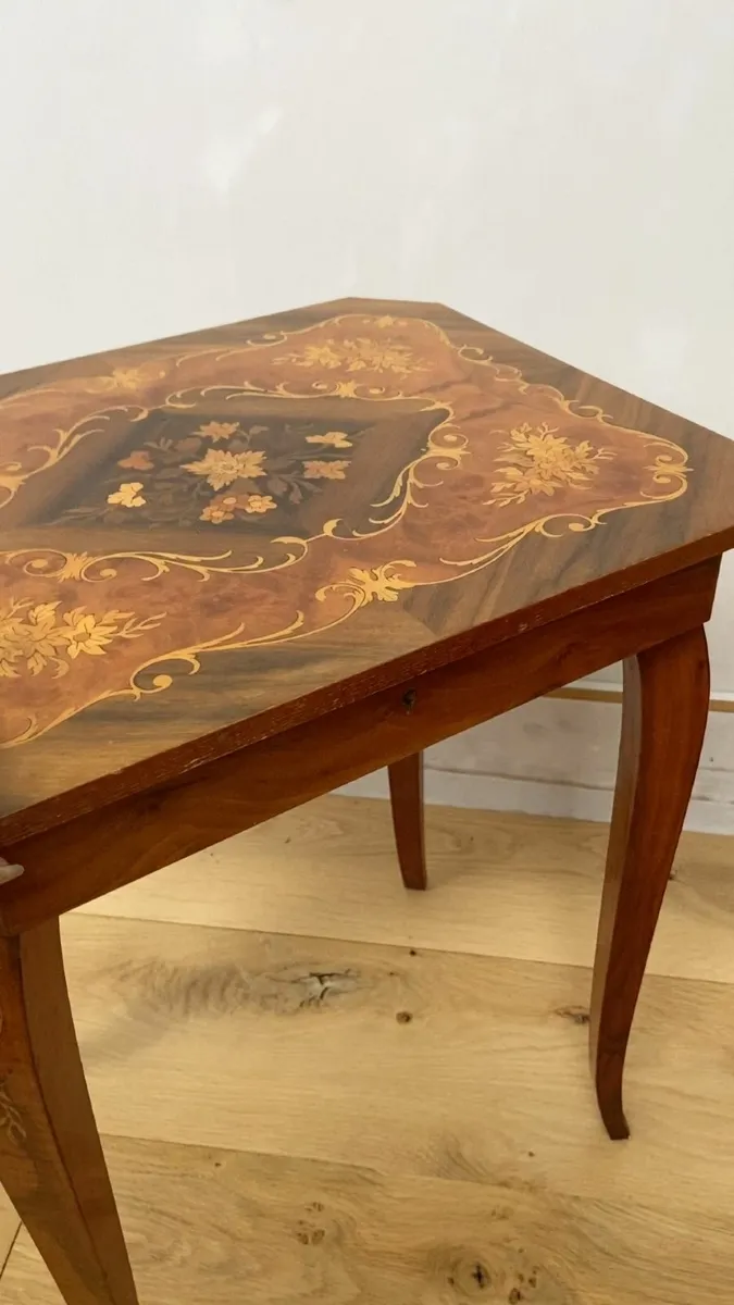 Italian marquetry inlaid musical side table - Image 2