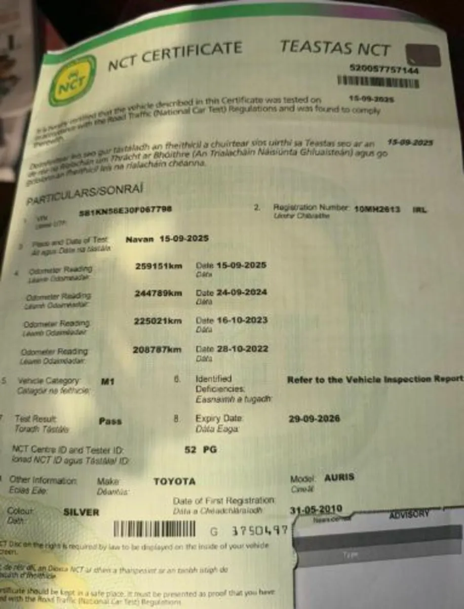 2010 Toyota Auris – NCT 2026, Taxed, Full History - Image 3