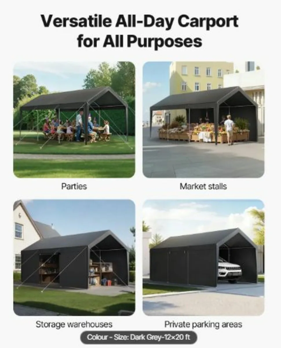 Carport, 12 x 20 FT Outdoor Car Canopy, Potable - Image 4