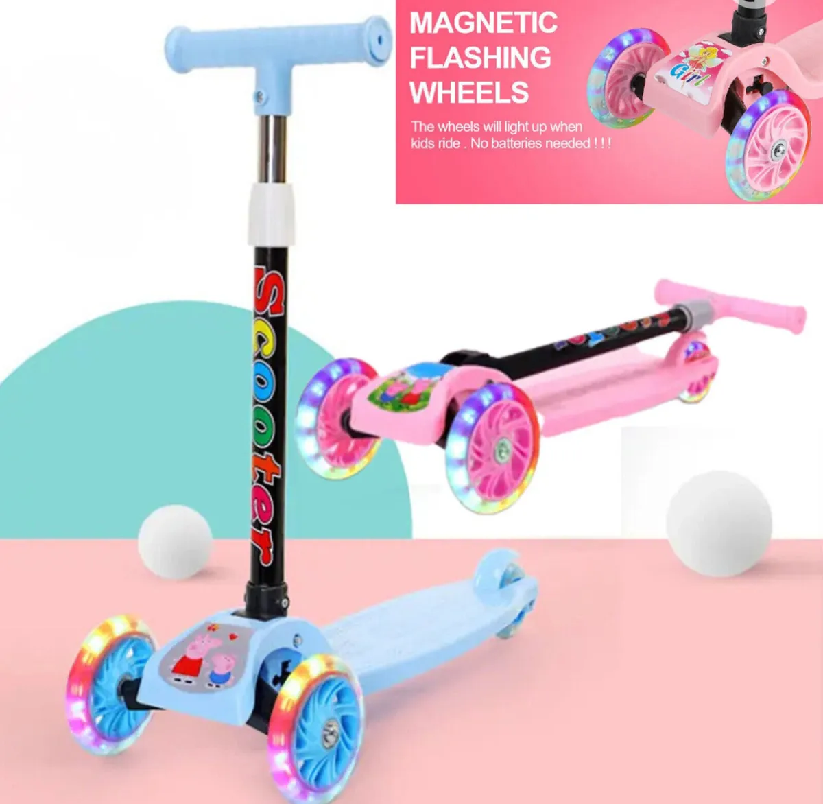 Kids Scooter Kick Push Light Up Wheels Tilt Steer - Image 1