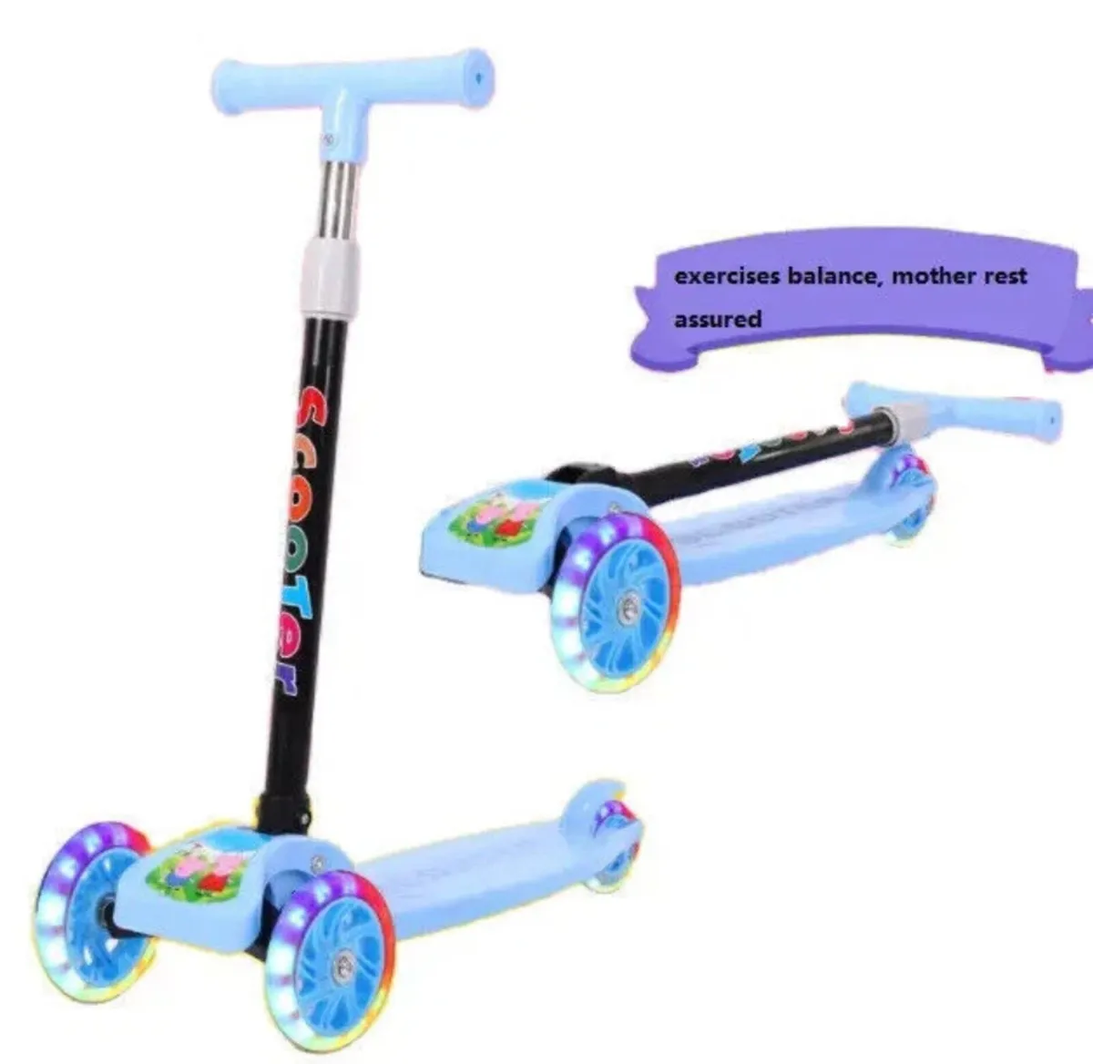 Kids Scooter Kick Push Light Up Wheels Tilt Steer - Image 2