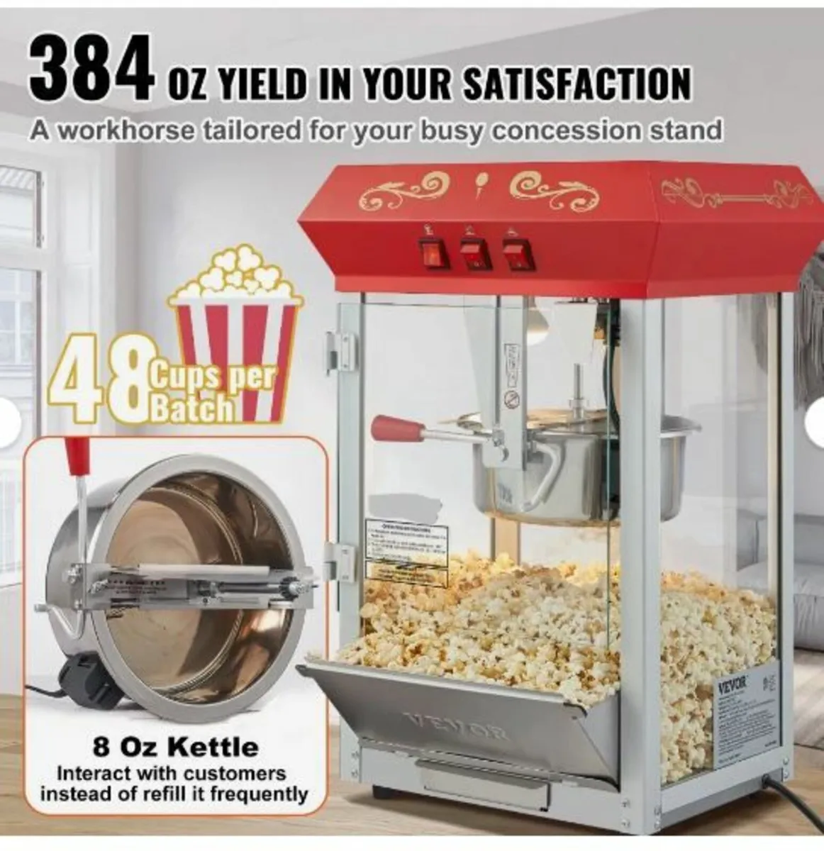 Popcorn Maker, 850W Popcorn Popper Machine - Image 3