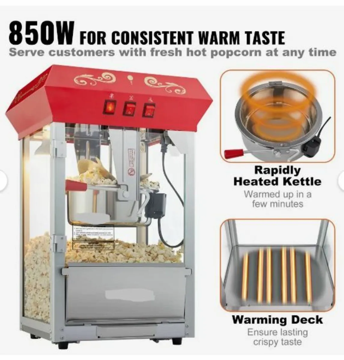 Popcorn Maker, 850W Popcorn Popper Machine - Image 4